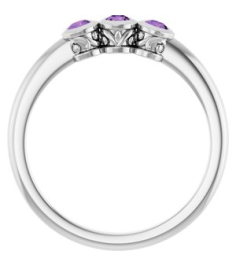 71996 Ring Set Platinum Natural Amethyst Round 2.5 Mm Polished Natural Amethyst 3-Stone Ring