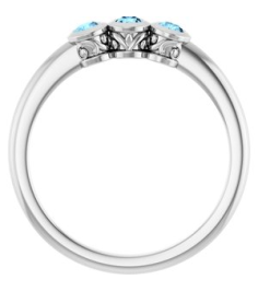 71996 Ring Set Platinum Natural Aquamarine Round 2.5 Mm Polished Natural Aquamarine 3-Stone Ring