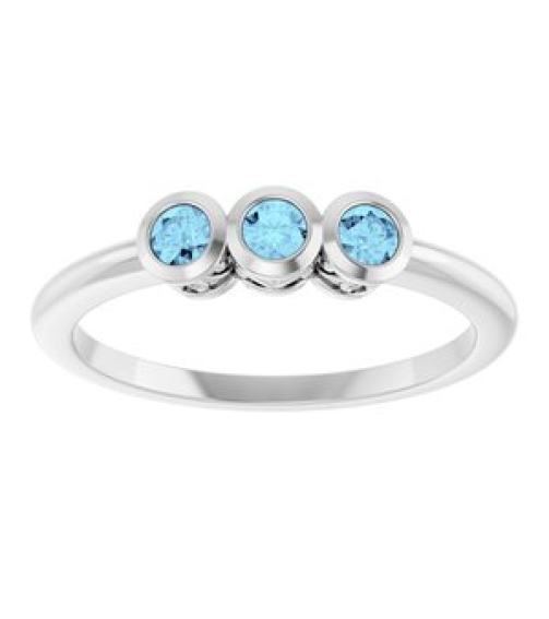 71996 Ring Set Platinum Natural Aquamarine Round 2.5 Mm Polished Natural Aquamarine 3-Stone Ring