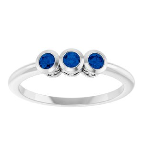 71996 Ring Set Platinum Natural Blue Sapphire Round 2.5 Mm Polished Natural Blue Sapphire 3-Stone Ring