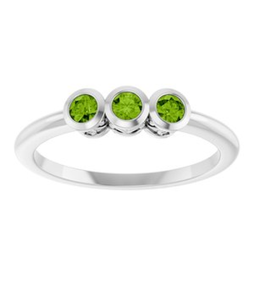71996 Ring Set Sterling Silver Natural Peridot Round 2.5 Mm Polished Natural Peridot 3-Stone Ring