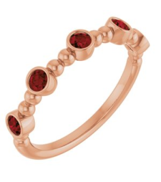 71991 Ring Set 14K Rose Natural Mozambique Garnet Round 2.5 Mm Polished Natural Mozambique Garnet Stackable Beaded Ring
