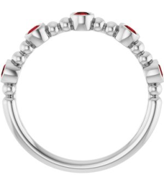 71991 Ring Set Sterling Silver Natural Mozambique Garnet Round 2.5 Mm Polished Natural Mozambique Garnet Stackable Beaded Ring