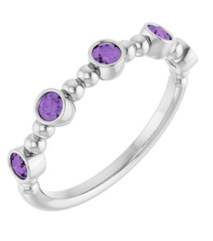 71991 Ring Set 14K White Natural Amethyst Round 2.5 Mm Polished Natural Amethyst Stackable Beaded Ring