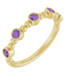 71991 Ring Set 14K Yellow Natural Amethyst Round 2.5 Mm Polished Natural Amethyst Stackable Beaded Ring