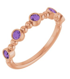 71991 Ring Set 14K Rose Natural Amethyst Round 2.5 Mm Polished Natural Amethyst Stackable Beaded Ring
