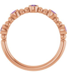 71991 Ring Set 14K Rose Natural Amethyst Round 2.5 Mm Polished Natural Amethyst Stackable Beaded Ring