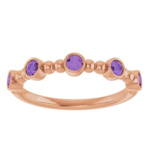 71991 Ring Set 14K Rose Natural Amethyst Round 2.5 Mm Polished Natural Amethyst Stackable Beaded Ring