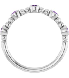 71991 Ring Set Platinum Natural Amethyst Round 2.5 Mm Polished Natural Amethyst Stackable Beaded Ring