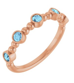 71991 Ring Set 14K Rose Natural Aquamarine Round 2.5 Mm Polished Natural Aquamarine Stackable Beaded Ring