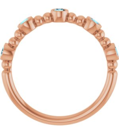 71991 Ring Set 14K Rose Natural Aquamarine Round 2.5 Mm Polished Natural Aquamarine Stackable Beaded Ring