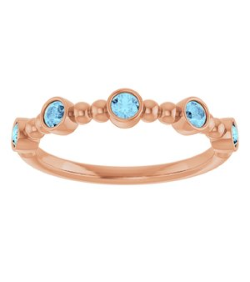 71991 Ring Set 14K Rose Natural Aquamarine Round 2.5 Mm Polished Natural Aquamarine Stackable Beaded Ring
