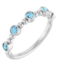 71991 Ring Set Platinum Natural Aquamarine Round 2.5 Mm Polished Natural Aquamarine Stackable Beaded Ring