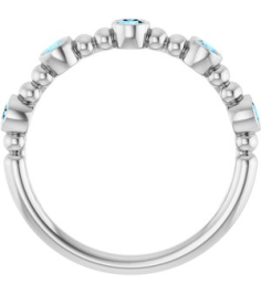 71991 Ring Set Sterling Silver Natural Aquamarine Round 2.5 Mm Polished Natural Aquamarine Stackable Beaded Ring