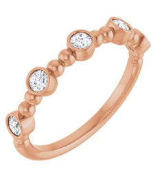 71991 Ring Set 14K Rose Natural Diamond Round 2.5 Mm Polished 13 Ctw Natural Diamond Stackable Beaded Ring