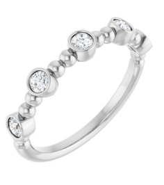 71991 Ring Set Sterling Silver Natural Diamond Round 2.5 Mm Polished 13 Ctw Natural Diamond Stackable Beaded Ring