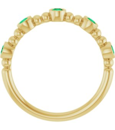 71991 Ring Set 14K Yellow Natural Emerald Round 2.5 Mm Polished Natural Emerald Stackable Beaded Ring
