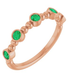 71991 Ring Set 14K Rose Natural Emerald Round 2.5 Mm Polished Natural Emerald Stackable Beaded Ring