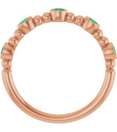 71991 Ring Set 14K Rose Natural Emerald Round 2.5 Mm Polished Natural Emerald Stackable Beaded Ring