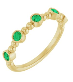 71991 Ring Set 14K Yellow Lab-Grown Emerald Round 2.5 Mm Polished Lab-Grown Emerald Stackable Beaded Ring