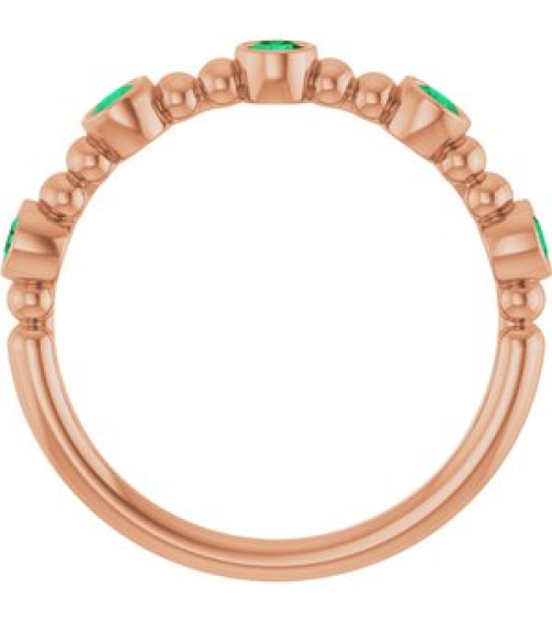 71991 Ring Set 14K Rose Lab-Grown Emerald Round 2.5 Mm Polished Lab-Grown Emerald Stackable Beaded Ring