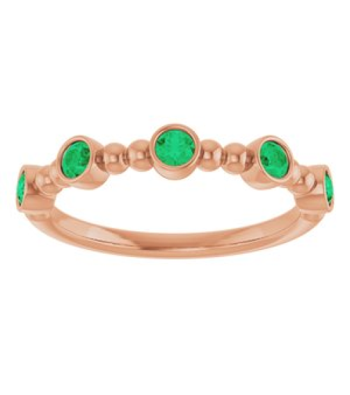 71991 Ring Set 14K Rose Lab-Grown Emerald Round 2.5 Mm Polished Lab-Grown Emerald Stackable Beaded Ring
