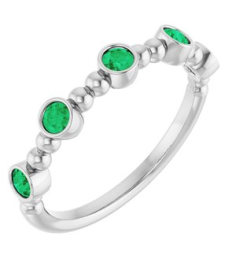 71991 Ring Set Sterling Silver Lab-Grown Emerald Round 2.5 Mm Polished Lab-Grown Emerald Stackable Beaded Ring