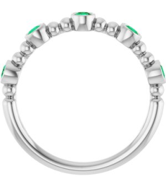71991 Ring Set Sterling Silver Lab-Grown Emerald Round 2.5 Mm Polished Lab-Grown Emerald Stackable Beaded Ring