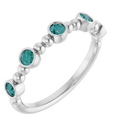 71991 Ring Set 14K White Natural Alexandrite Round 2.5 Mm Polished Natural Alexandrite Stackable Beaded Ring