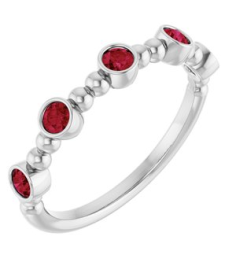 71991 Ring Set 14K White Lab-Grown Ruby Round 2.5 Mm Polished Lab-Grown Ruby Stackable Beaded Ring
