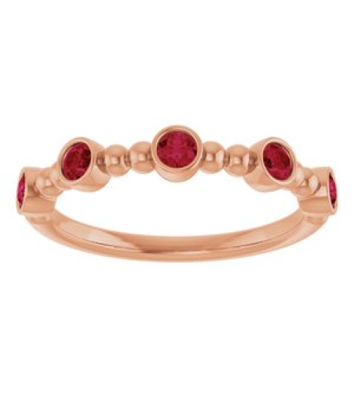 71991 Ring Set 14K Rose Lab-Grown Ruby Round 2.5 Mm Polished Lab-Grown Ruby Stackable Beaded Ring