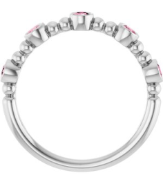 71991 Ring Set 14K White Natural Pink Tourmaline Round 2.5 Mm Polished Natural Pink Tourmaline Stackable Beaded Ring