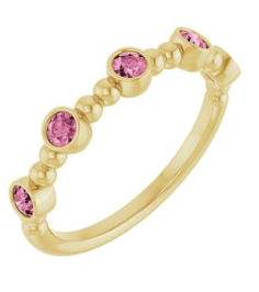 71991 Ring Set 14K Yellow Natural Pink Tourmaline Round 2.5 Mm Polished Natural Pink Tourmaline Stackable Beaded Ring