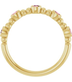 71991 Ring Set 14K Yellow Natural Pink Tourmaline Round 2.5 Mm Polished Natural Pink Tourmaline Stackable Beaded Ring