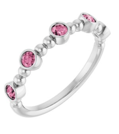 71991 Ring Set Sterling Silver Natural Pink Tourmaline Round 2.5 Mm Polished Natural Pink Tourmaline Stackable Beaded Ring
