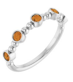 71991 Ring Set 14K White Natural Citrine Round 2.5 Mm Polished Natural Citrine Stackable Beaded Ring