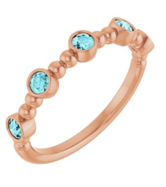 71991 Ring Set 14K Rose Natural Blue Zircon Round 2.5 Mm Polished Natural Blue Zircon Stackable Beaded Ring