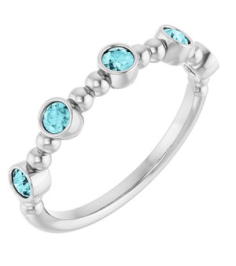 71991 Ring Set Platinum Natural Blue Zircon Round 2.5 Mm Polished Natural Blue Zircon Stackable Beaded Ring