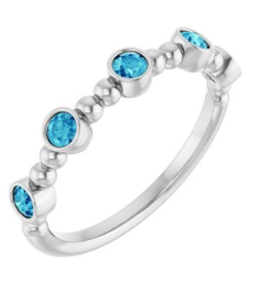 71991 Ring Set Sterling Silver Natural Blue Zircon Round 2.5 Mm Polished Natural Blue Zircon Stackable Beaded Ring