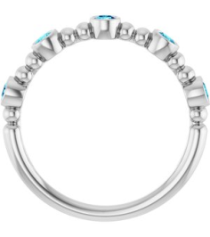 71991 Ring Set Sterling Silver Natural Blue Zircon Round 2.5 Mm Polished Natural Blue Zircon Stackable Beaded Ring