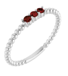 123113 Ring Set 14K White Natural Mozambique Garnet Round 2 Mm Polished Natural Mozambique Garnet Beaded Ring