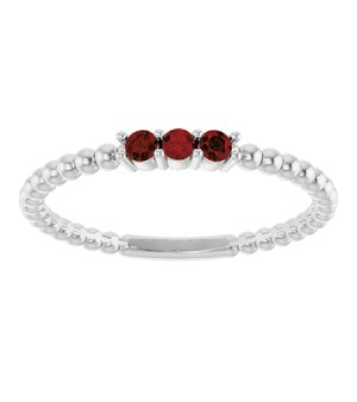 123113 Ring Set 14K White Natural Mozambique Garnet Round 2 Mm Polished Natural Mozambique Garnet Beaded Ring