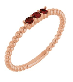 123113 Ring Set 14K Rose Natural Mozambique Garnet Round 2 Mm Polished Natural Mozambique Garnet Beaded Ring