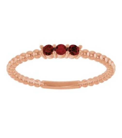 123113 Ring Set 14K Rose Natural Mozambique Garnet Round 2 Mm Polished Natural Mozambique Garnet Beaded Ring