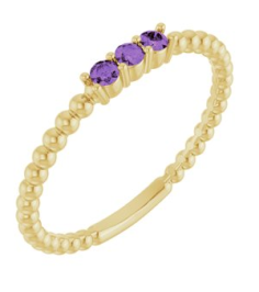 123113 Ring Set 14K Yellow Natural Amethyst Round 2 Mm Polished Natural Amethyst Beaded Ring