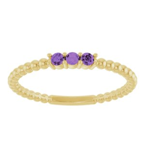 123113 Ring Set 14K Yellow Natural Amethyst Round 2 Mm Polished Natural Amethyst Beaded Ring
