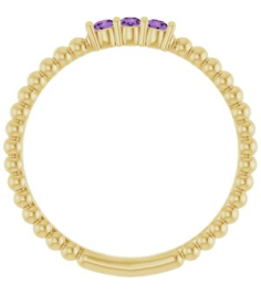 123113 Ring Set 14K Yellow Natural Amethyst Round 2 Mm Polished Natural Amethyst Beaded Ring