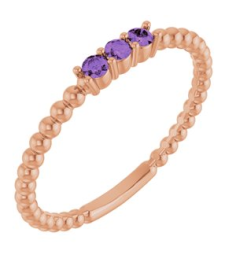 123113 Ring Set 14K Rose Natural Amethyst Round 2 Mm Polished Natural Amethyst Beaded Ring