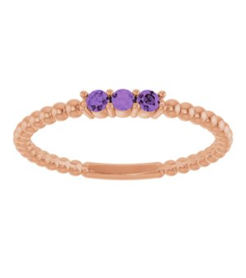 123113 Ring Set 14K Rose Natural Amethyst Round 2 Mm Polished Natural Amethyst Beaded Ring