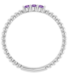 123113 Ring Set Platinum Natural Amethyst Round 2 Mm Polished Natural Amethyst Beaded Ring